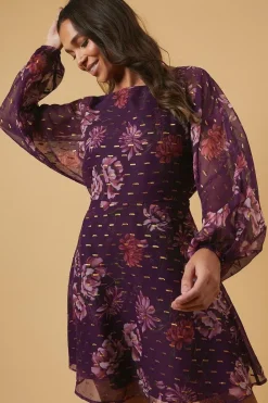 Petite Occasion Floral Metallic Spot Mini Dress
