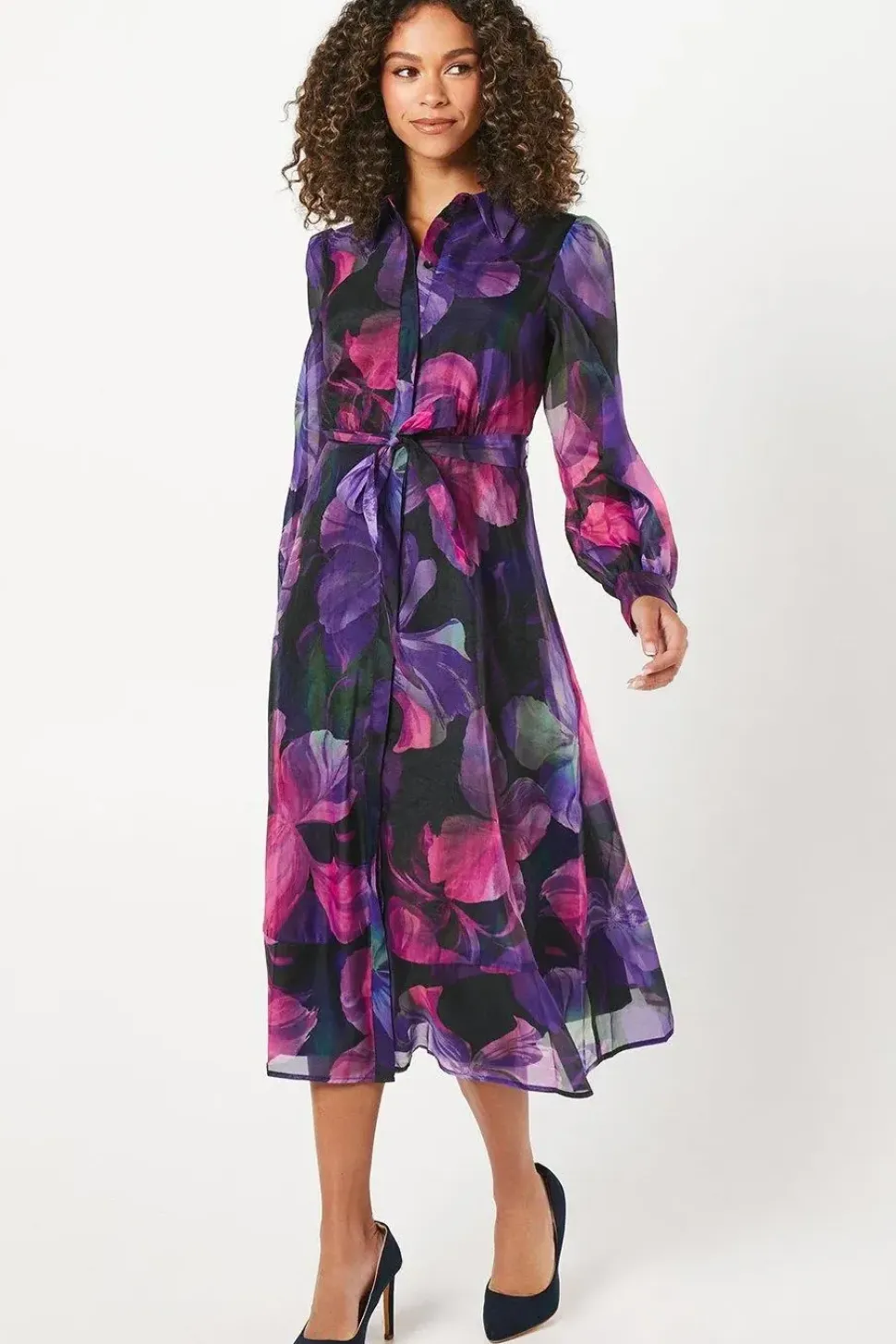 Petite Occasion Floral Organza Shirt Midi Dress