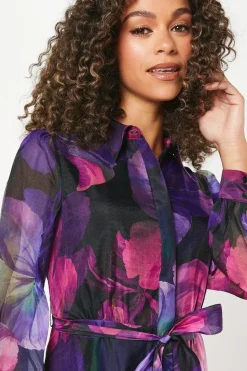 Petite Occasion Floral Organza Shirt Midi Dress