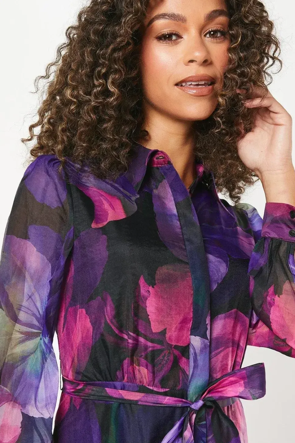 Petite Occasion Floral Organza Shirt Midi Dress