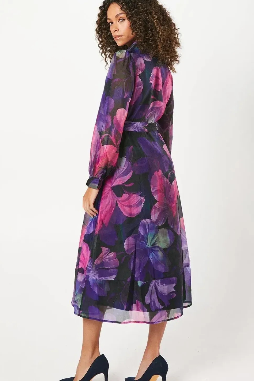 Petite Occasion Floral Organza Shirt Midi Dress