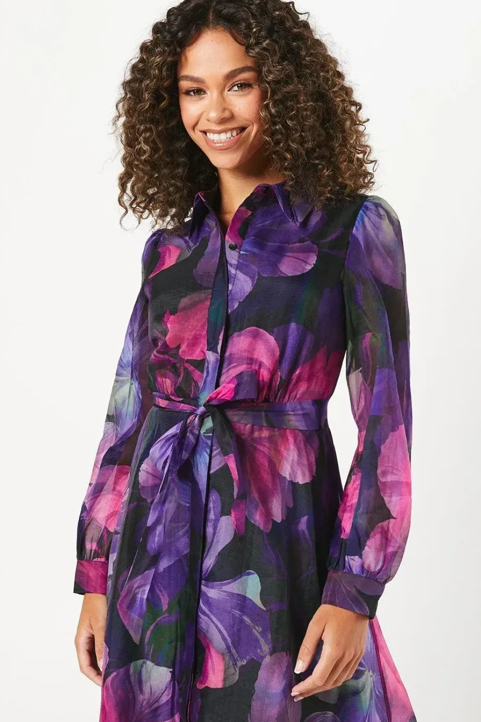 Petite Occasion Floral Organza Shirt Midi Dress
