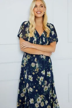 Petite Occasion Floral Pleat Midi Dress