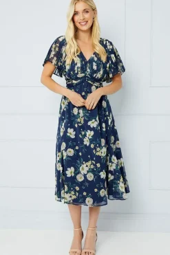 Petite Occasion Floral Pleat Midi Dress