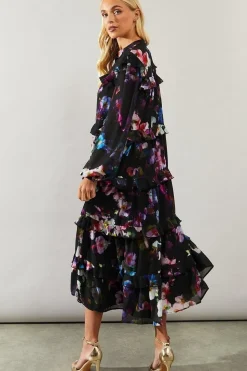Petite Occasion Floral Ruffle Tiered Midaxi Dress