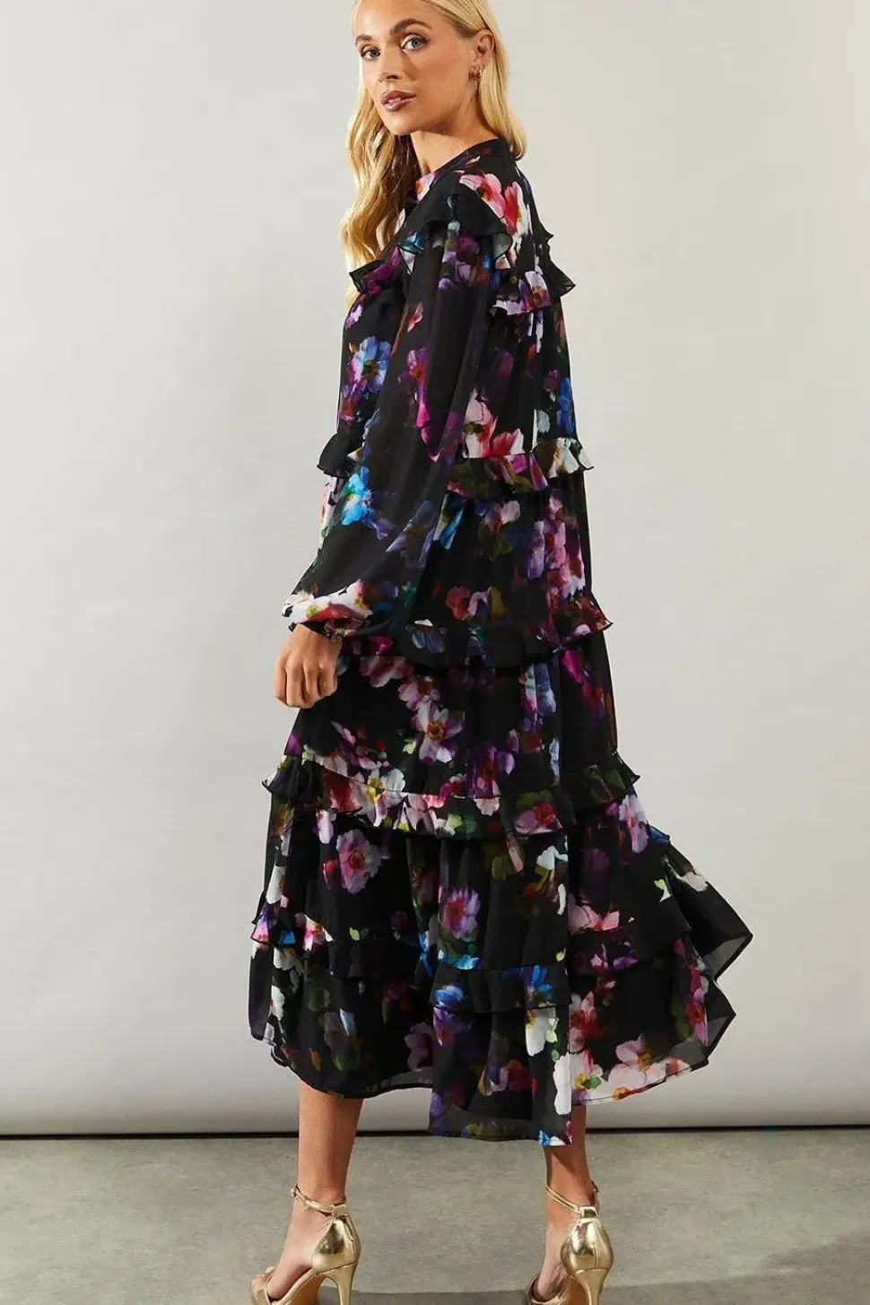Petite Occasion Floral Ruffle Tiered Midaxi Dress
