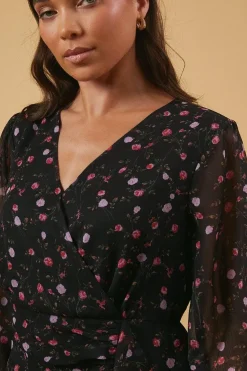 Petite Occasion Floral Ruffle Wrap Mini Dress