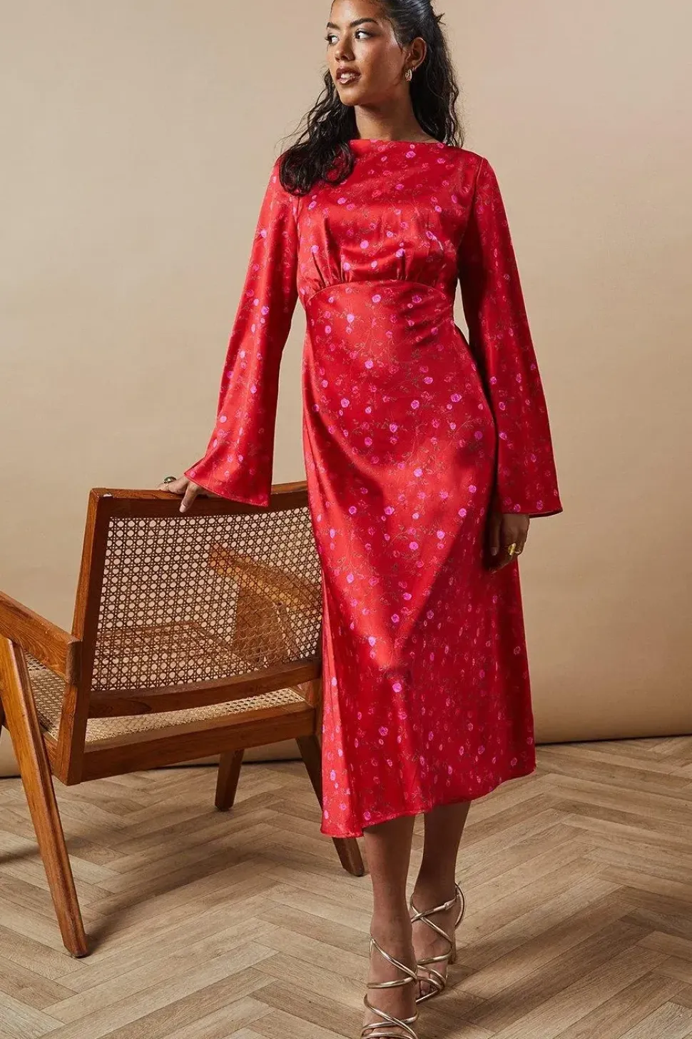 Petite Occasion Floral Satin Cowl Bias Midaxi Dress