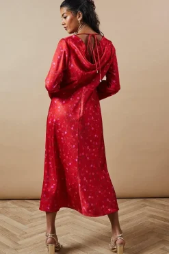 Petite Occasion Floral Satin Cowl Bias Midaxi Dress