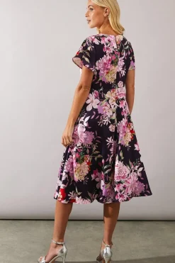 Petite Occasion Floral Satin Gathered Midi Dress