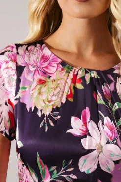 Petite Occasion Floral Satin Gathered Midi Dress