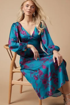 Petite Occasion Floral Satin Midaxi Dress