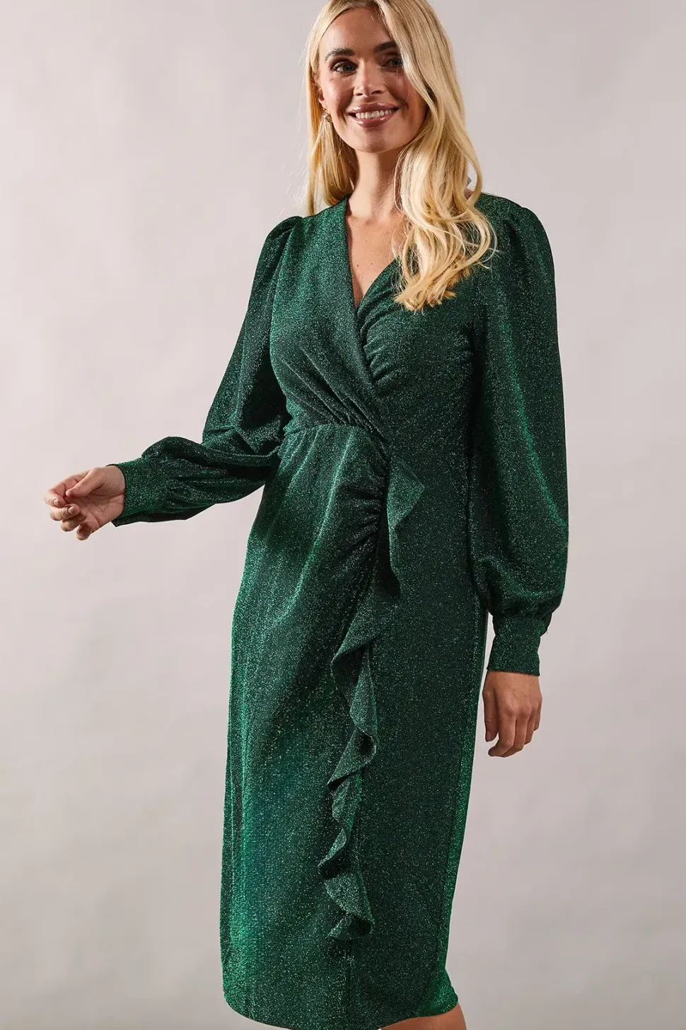 Petite Occasion Glitter Jersey Ruffle Midi Dress