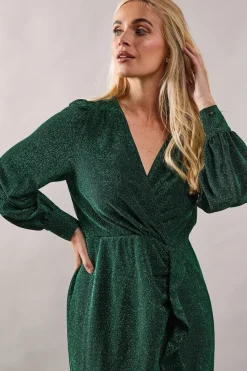 Petite Occasion Glitter Jersey Ruffle Midi Dress