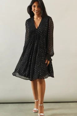 Petite Occasion Glitter Spot Pintuck Shift Dress