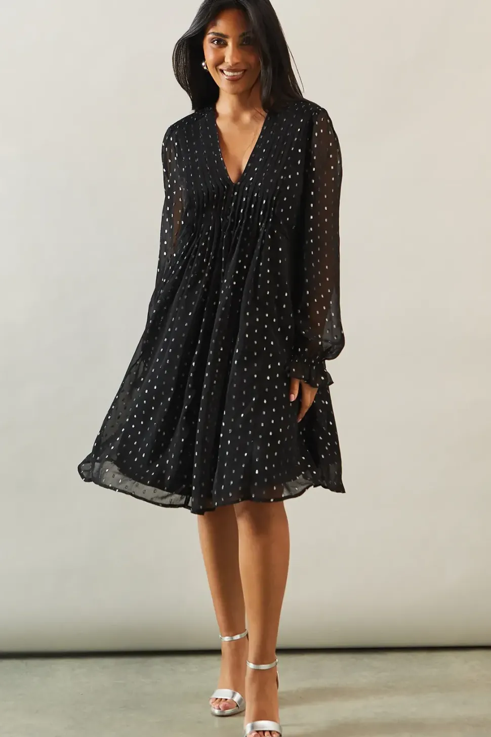Petite Occasion Glitter Spot Pintuck Shift Dress