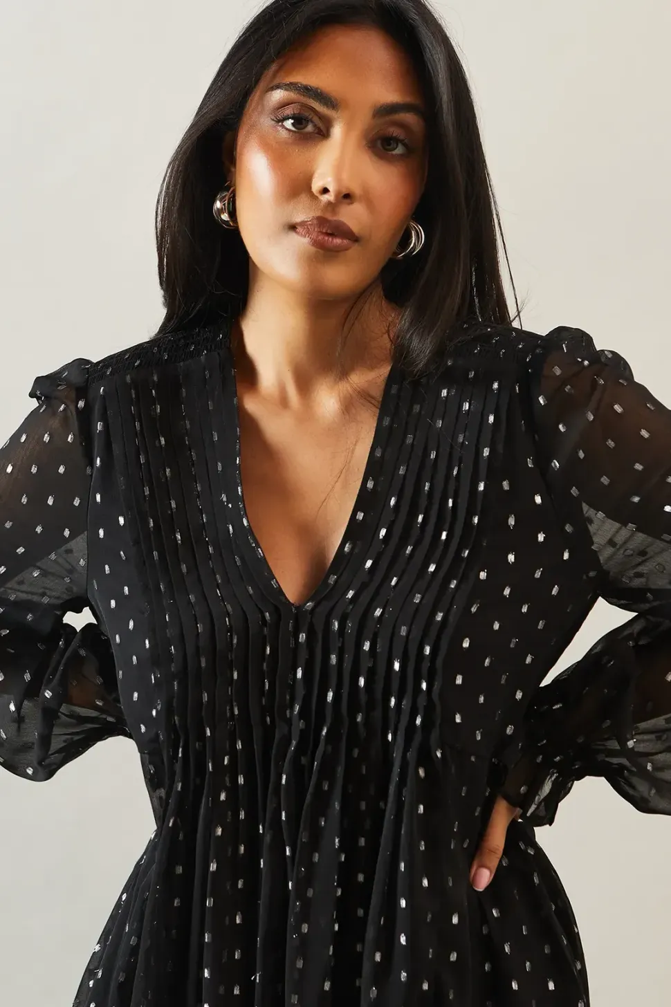 Petite Occasion Glitter Spot Pintuck Shift Dress