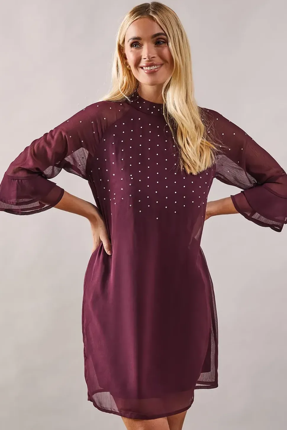 Petite Occasion Hotfix High Neck Shift Dress