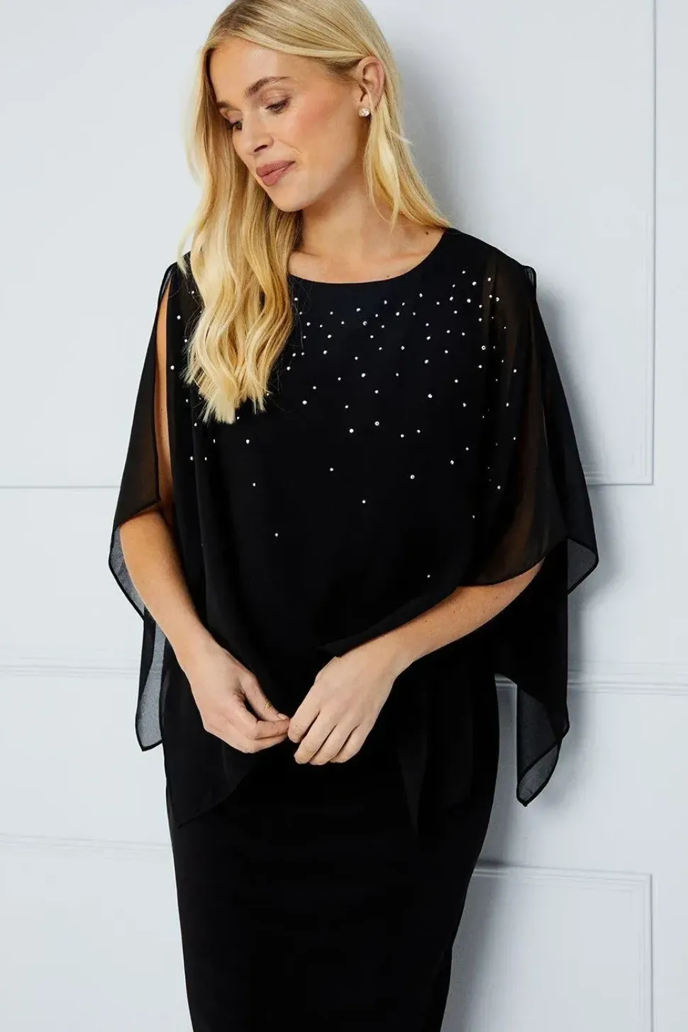 Petite Occasion Hotfix Overlay Formal Midi Dress