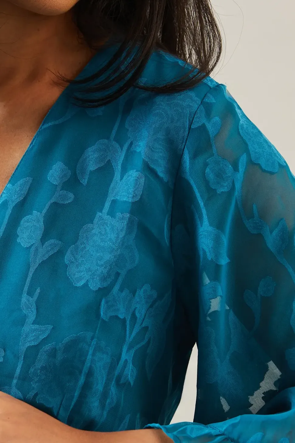 Petite Occasion Jacquard Ruffle Wrap Blouse
