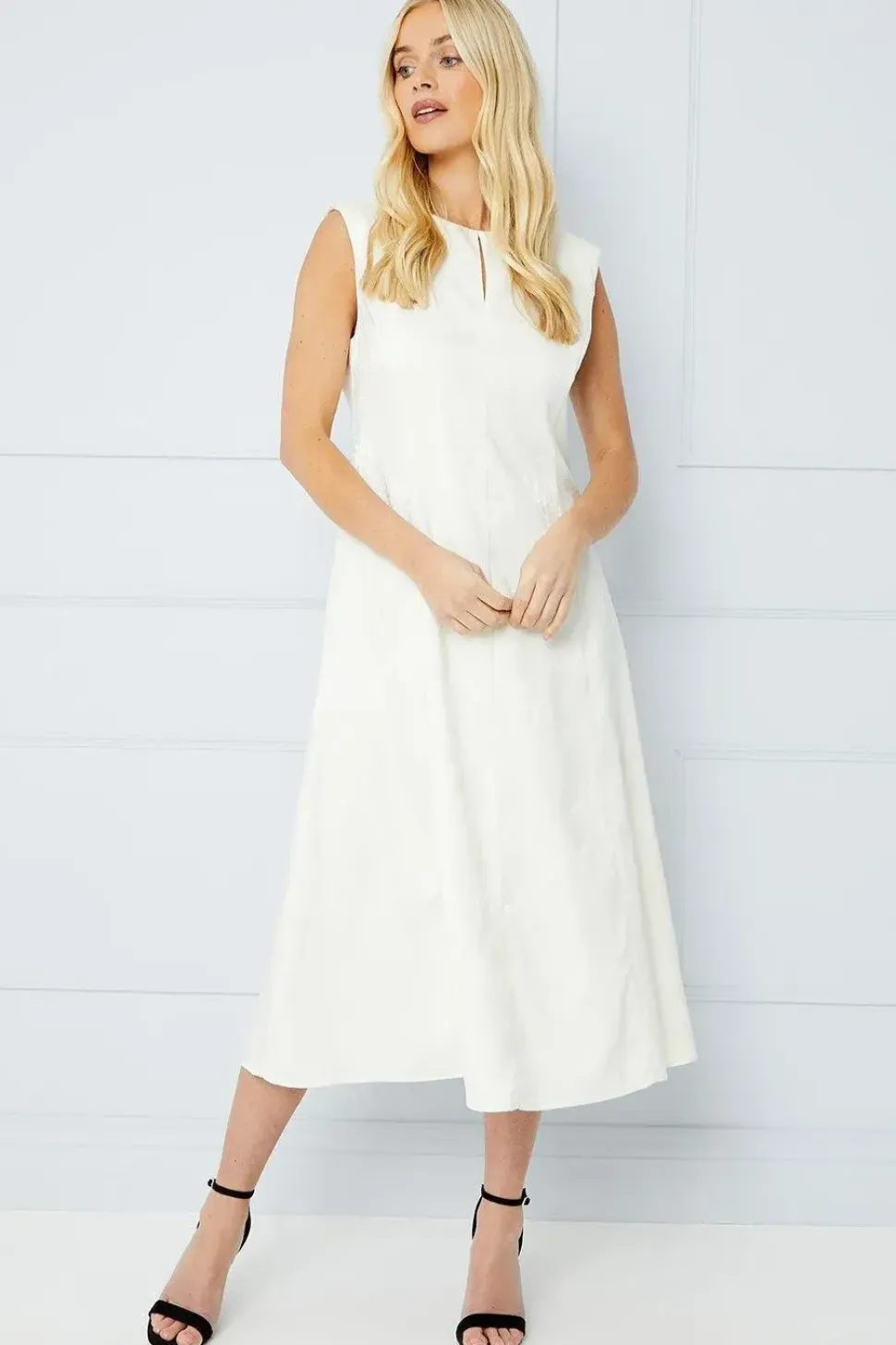 Petite Occasion Jacquard Sleeveless Midi Dress