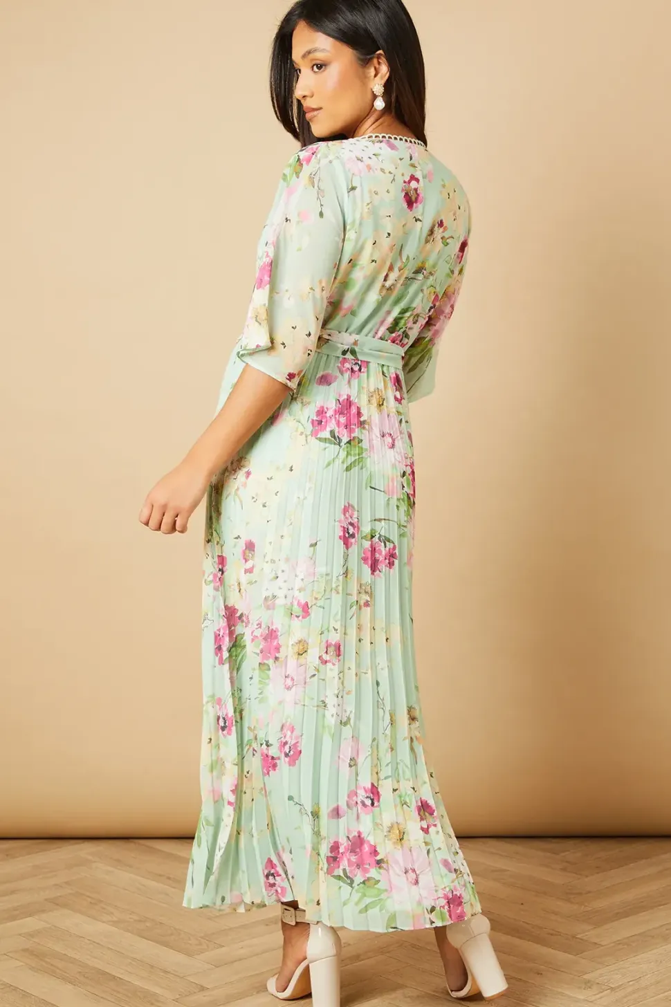 Petite Occasion Kimono Sleeve Pleated Midi Dress