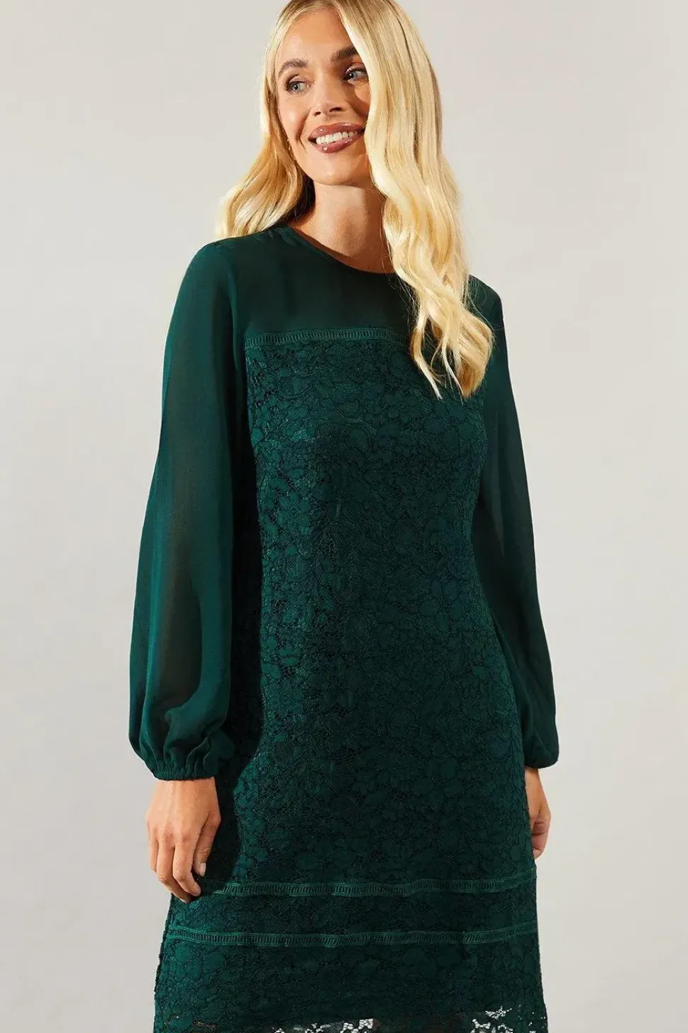 Petite Occasion Lace Chiffon Sleeve Shift Dress