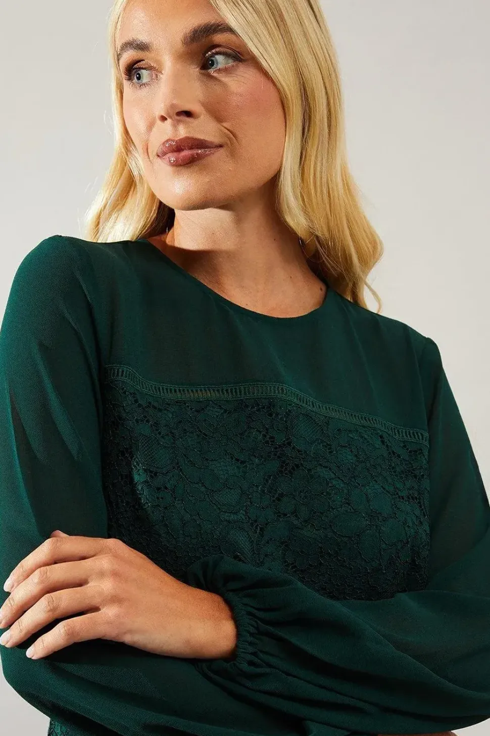 Petite Occasion Lace Chiffon Sleeve Shift Dress