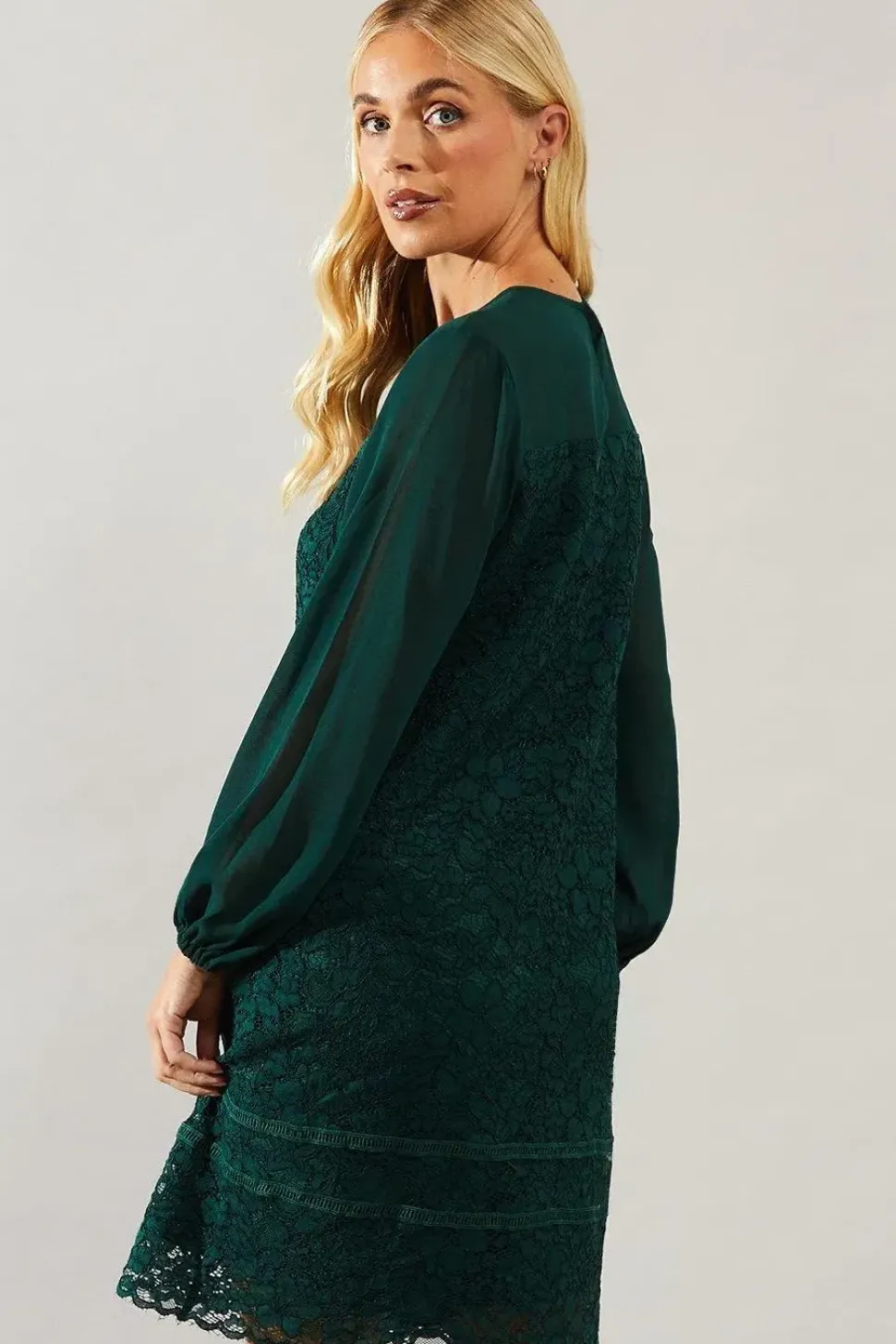 Petite Occasion Lace Chiffon Sleeve Shift Dress