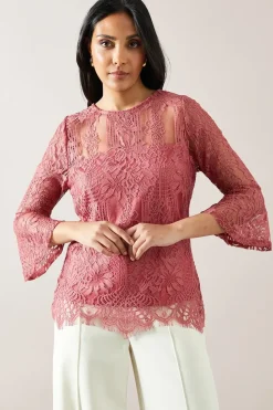 Petite Occasion Lace Flare Sleeve Top