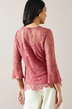 Petite Occasion Lace Flare Sleeve Top
