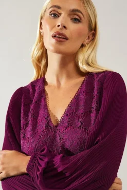 Petite Occasion Lace Pleat Sleeve Shift Dress