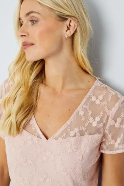Petite Occasion Lace Short Sleeve Midi Dress