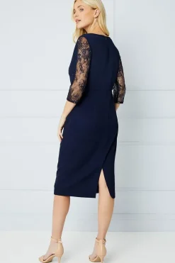 Petite Occasion Lace Sleeve Cowl Pencil Dress