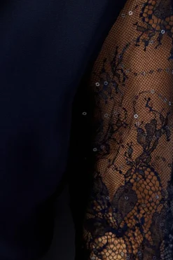 Petite Occasion Lace Sleeve Cowl Pencil Dress