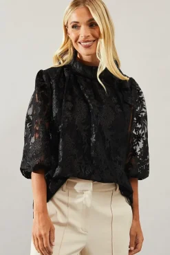 Petite Occasion Lace Tie Neck Blouse