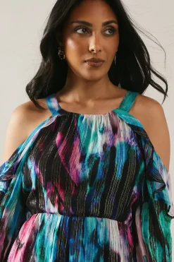 Petite Occasion Metallic Abstract Ruffle Midi Dress