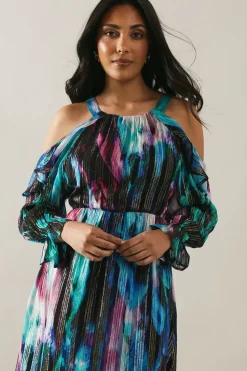 Petite Occasion Metallic Abstract Ruffle Midi Dress