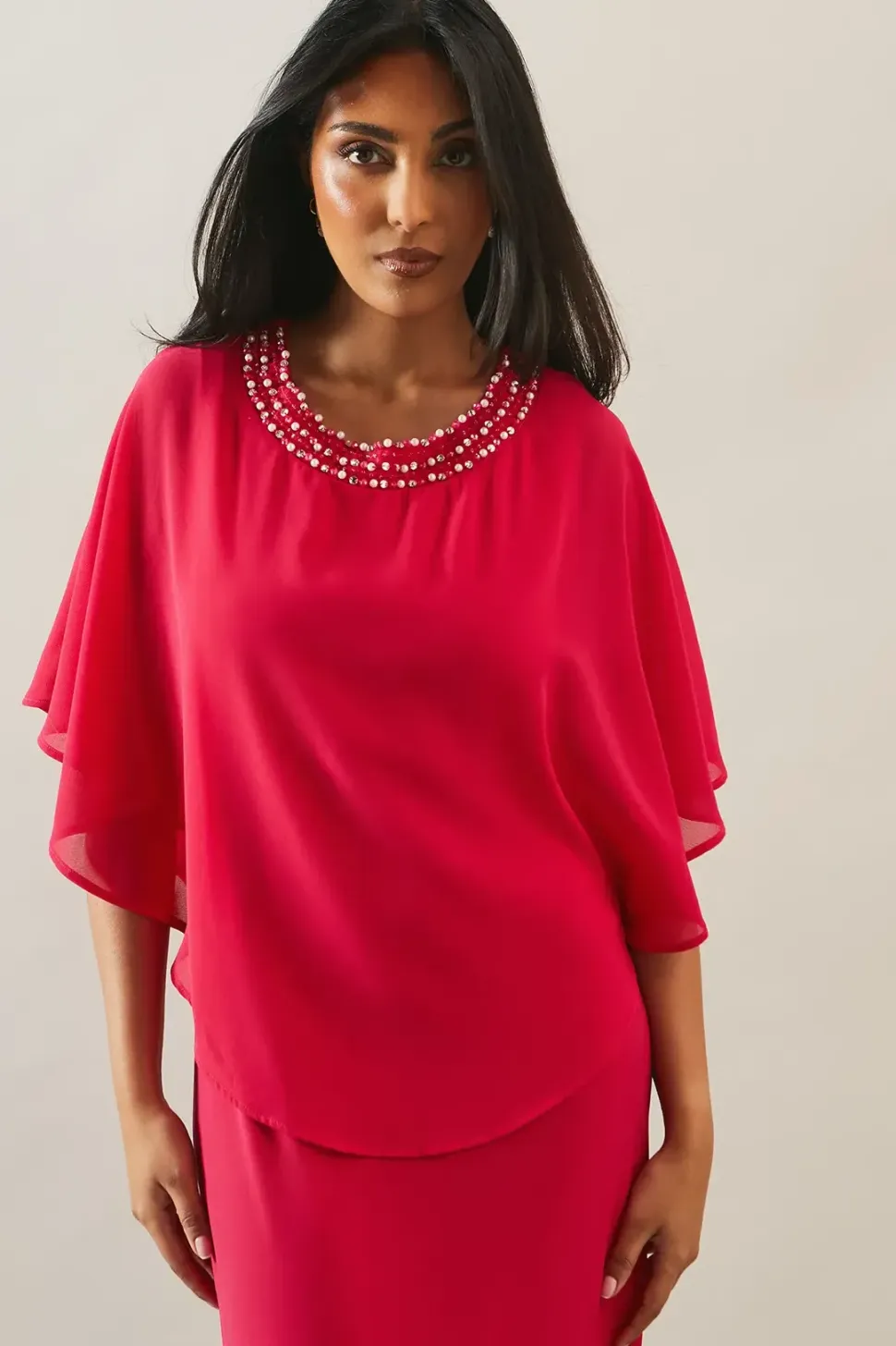 Petite Occasion Pearl Overlay Formal Maxi Dress