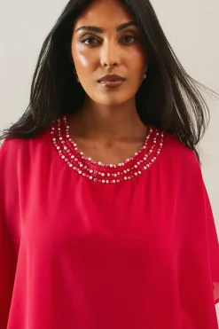 Petite Occasion Pearl Overlay Formal Maxi Dress