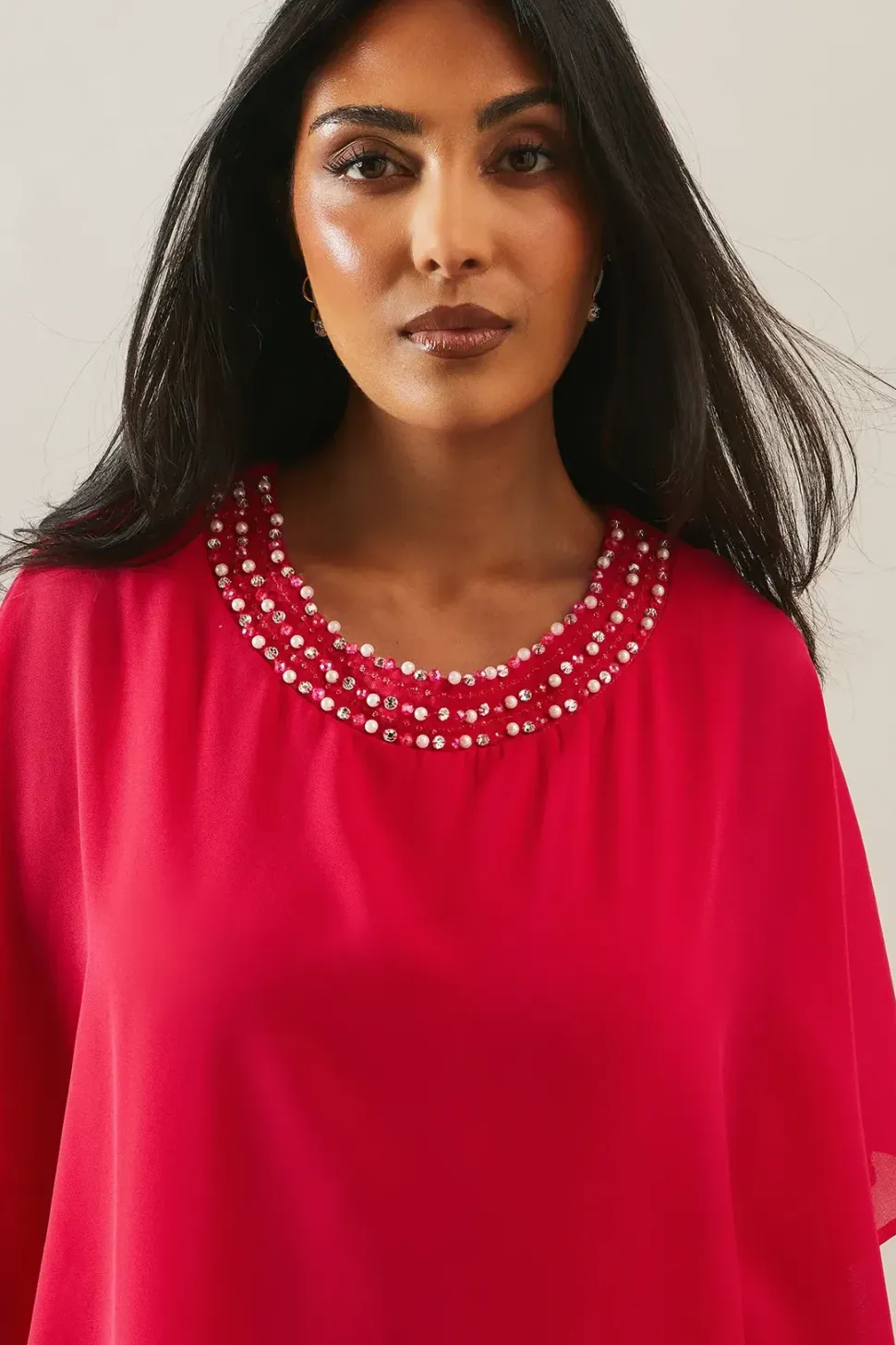 Petite Occasion Pearl Overlay Formal Maxi Dress