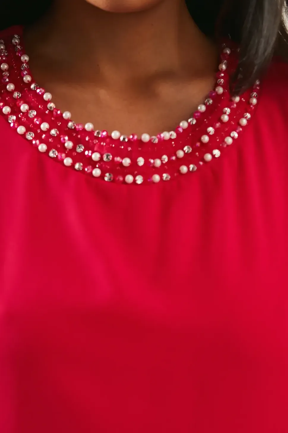 Petite Occasion Pearl Overlay Formal Maxi Dress