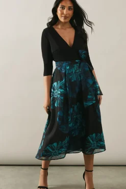 Petite Occasion Printed Organza Wrap Midi Dress