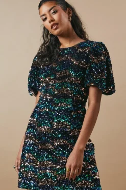 Petite Occasion Puff Sleeve Sequin Mini Dress