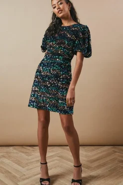 Petite Occasion Puff Sleeve Sequin Mini Dress
