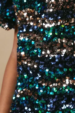 Petite Occasion Puff Sleeve Sequin Mini Dress