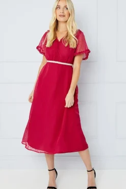 Petite Occasion Ruffle Embellished Waist Midi Dress