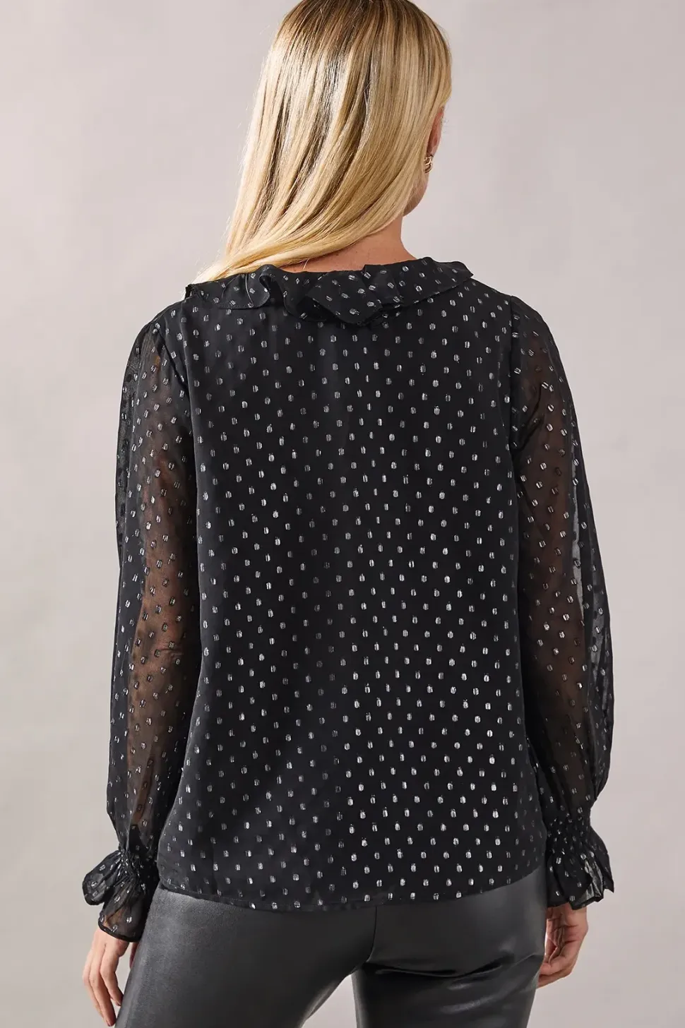 Petite Occasion Ruffle Front Metallic Blouse