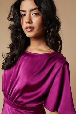 Petite Occasion Satin Pleat Shoulder Midaxi Dress