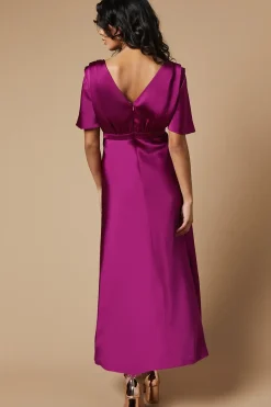 Petite Occasion Satin Pleat Shoulder Midaxi Dress